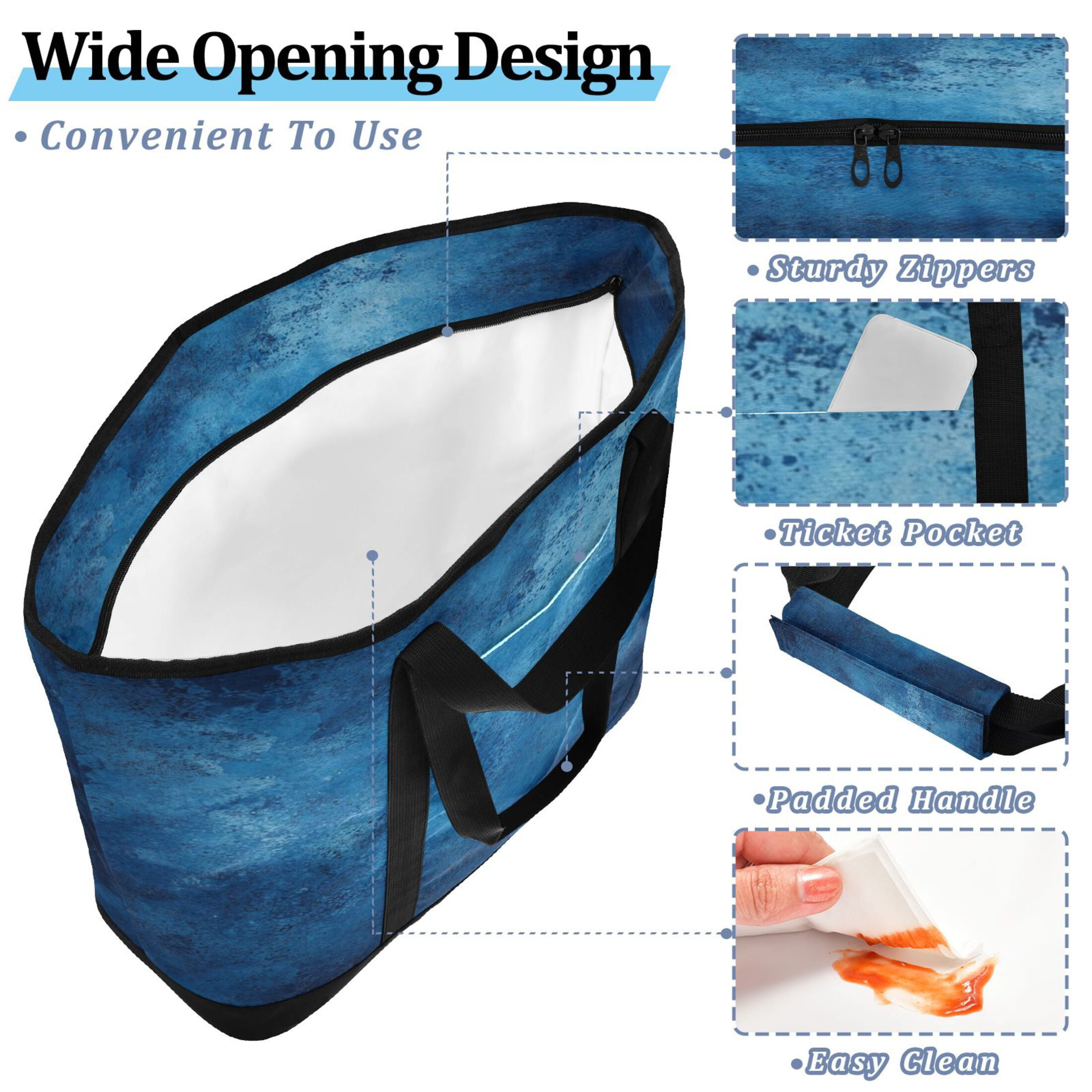 Large Hand-held Ice Pack Picnic Bag Insulation and Refrigeration Suitable for Shopping Picnics and Camping Blue Pattern