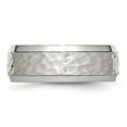 thumbnail image 3 of Stainless Steel Hammered 8mm Beveled Edge Ring Man Wedding Fancy  For Dad Mens  For Him, 3 of 10
