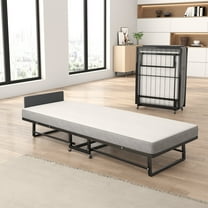 Rollaway Bed, Folding Bed with Mattress for Adults, Portable Bed with High Density Foam Twin Mattress and Metal Frame, 75 X 31 Inch, Weight 300 Lbs, Guest Day Bed, Black