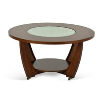 Steve Silver Rafael Wooden Coffee Table,Cherry Finish with Glass inlay