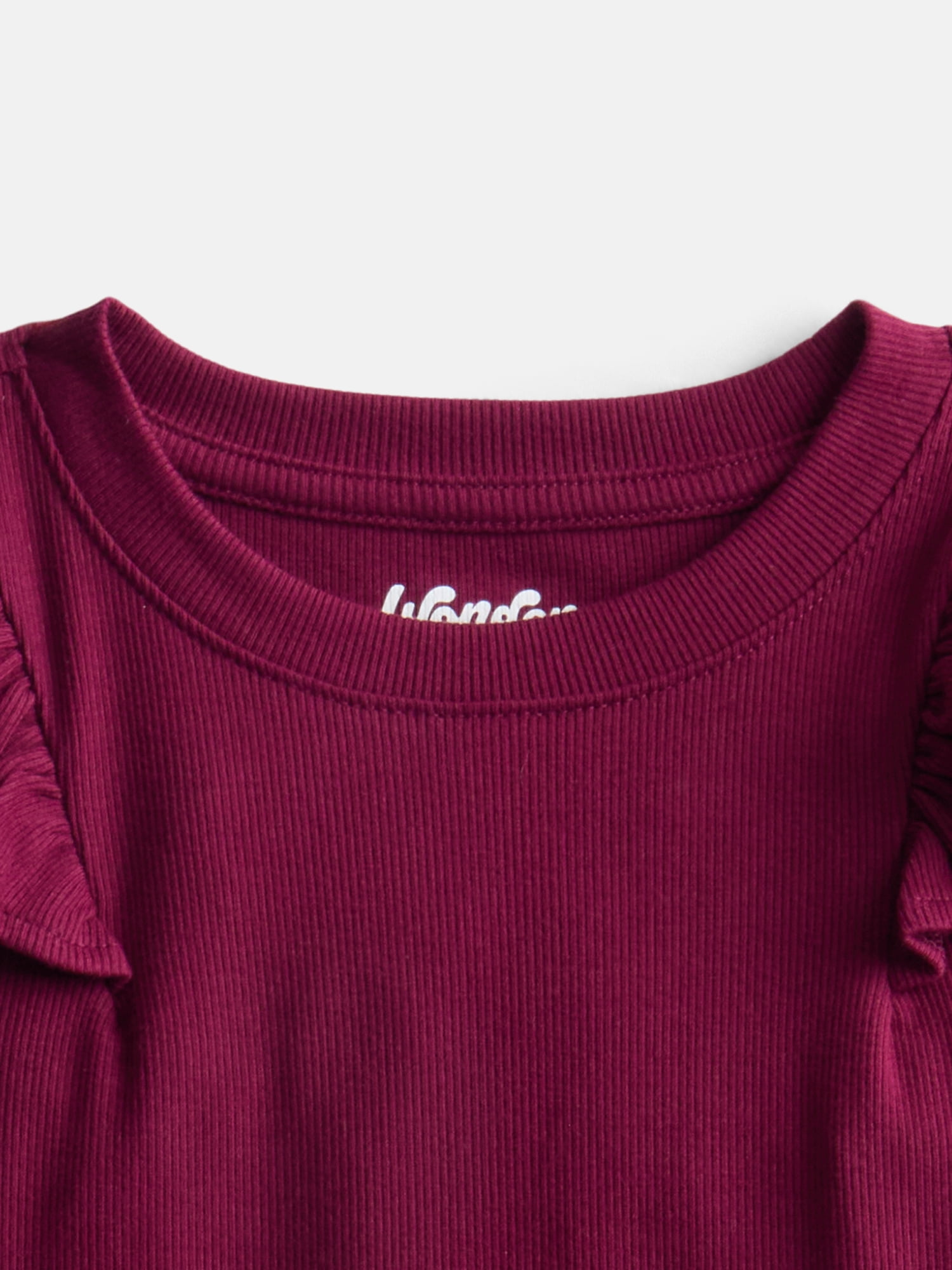 Wonder Nation Girls Rib Knit Top with Long Ruffle Sleeves, Sizes 4-18 & Plus