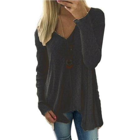 - Plus Size Women's Asymmetrical Hem Sweater Long Sleeve Pullover Solid Color Tunic Tops Casual Basic T-shirt Deep V-neck S-XXXXXL
