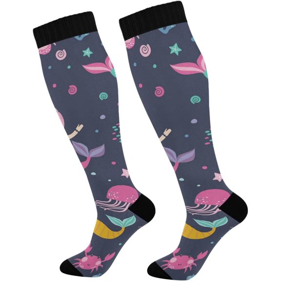 GZHJMY Mermaid Compression Socks, Women Men Long Stocking (20-30mmHg), Travel Knee High Stockings for Athletic Sports,Running,Cycling,Nursing