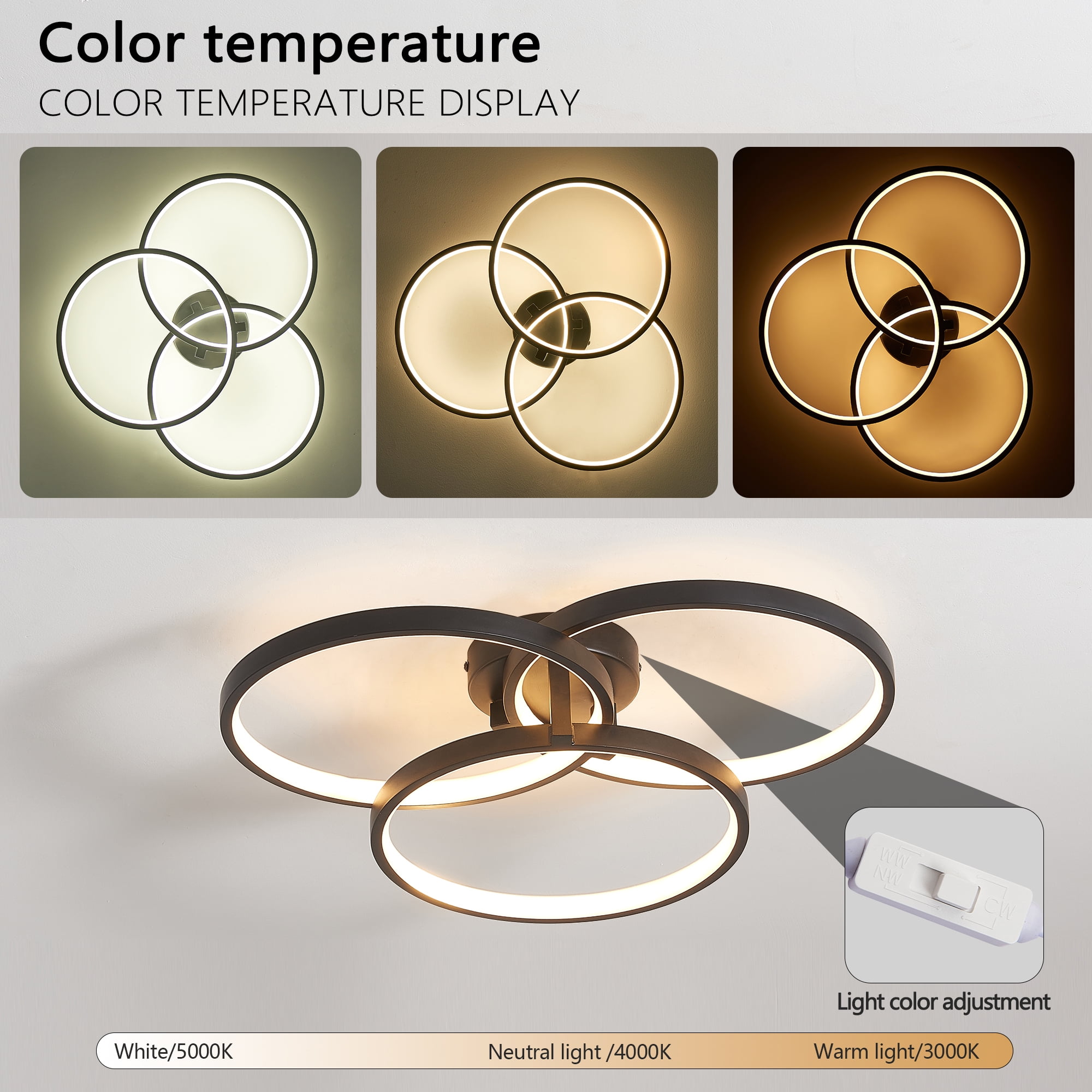 minimalist style，Flush Mount Ceiling Light for House,Adjustable color temperature 3000K/4000K/5000K