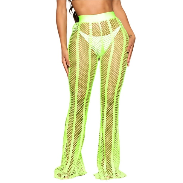 Biekopu Women's Perspective Sheer Mesh Ruffle Pants Swimsuit Bikini