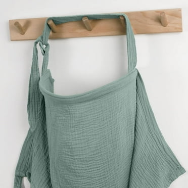 Muslin Nursing Cover for Breastfeeding, Breathable Breastfeeding Cover up with Arch Neckline for Women, Nursing Apron (Roman Green)