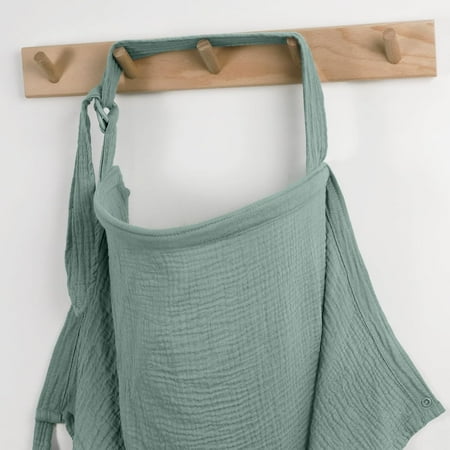 Muslin Nursing Cover for Breastfeeding, Breathable Breastfeeding Cover up with Arch Neckline for Women, Nursing Apron (Roman Green)