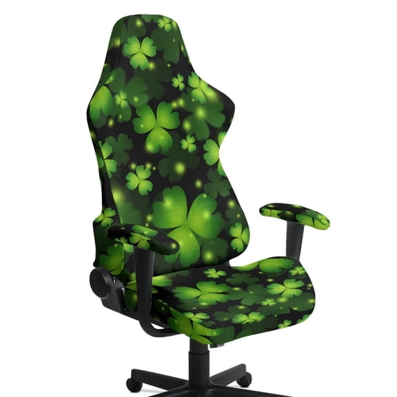 Xixirimido Gaming Chair Covers, 3D Printing Stretchable Computer Chair Slipcover Soft Non-Slip Gamer Chair Cover with Armrest Covers, St. Patrick's Shamrock Green