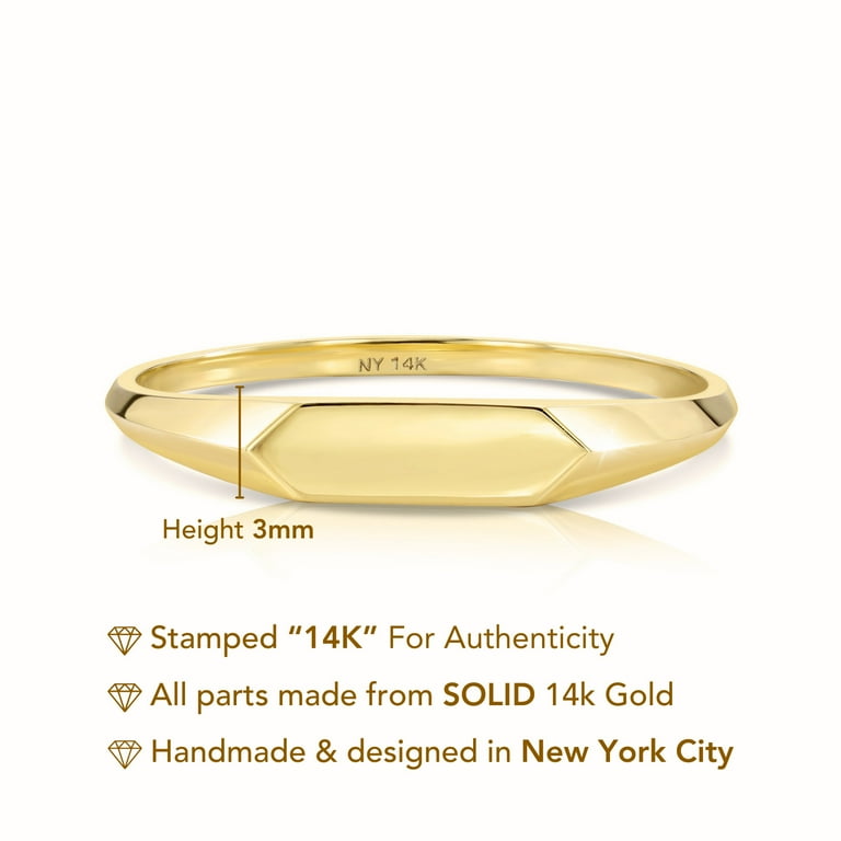 Women's 14k Yellow Gold Signet Ring – Solid Gold, Size 7, Polished Finish, Engravable