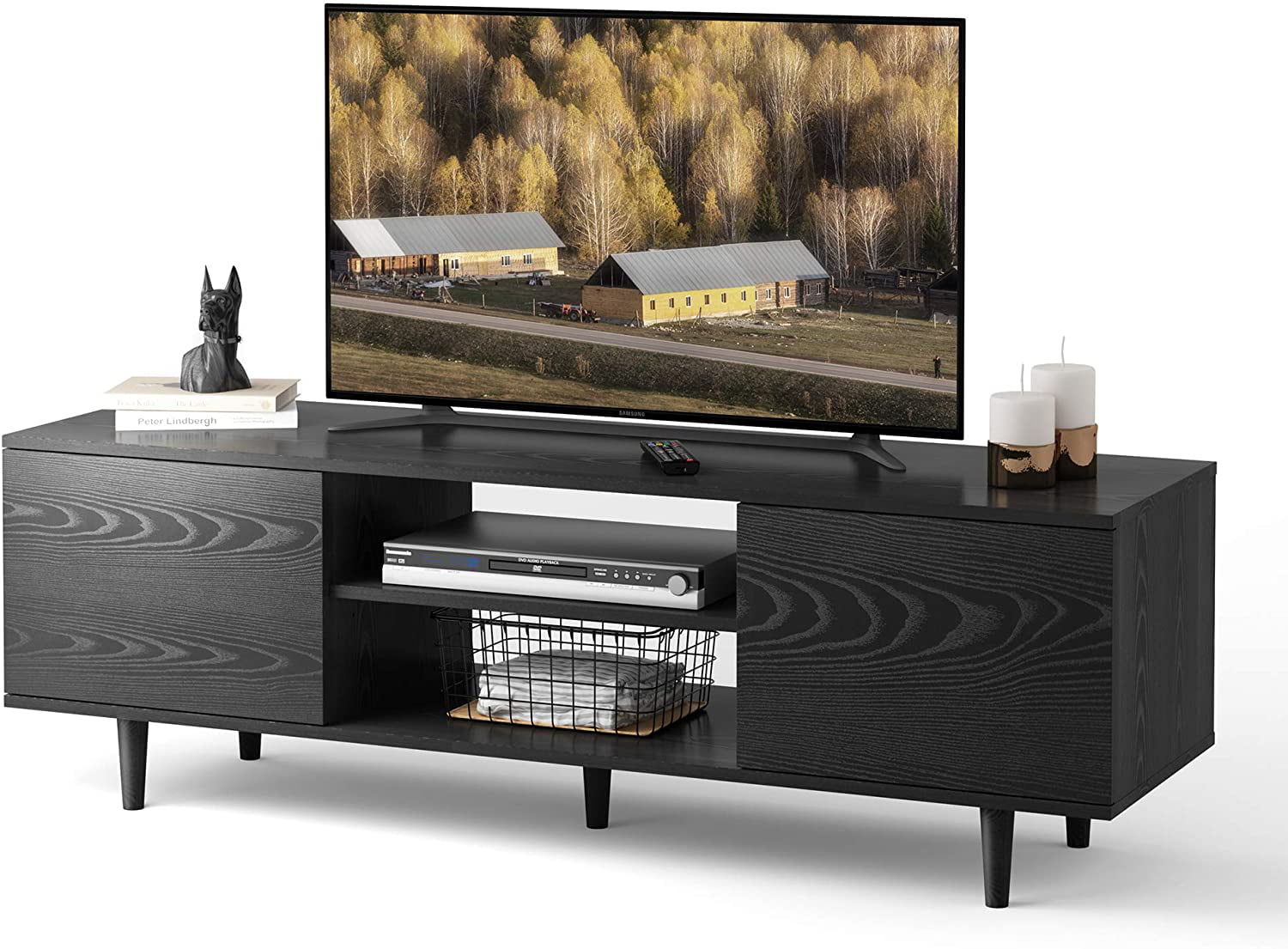 Bedroom Gray Oak Entertainment Center for Living Room 50 inch TV Console with Storage Cabinet WLIVE TV Stand for 55 inch Flat Screen