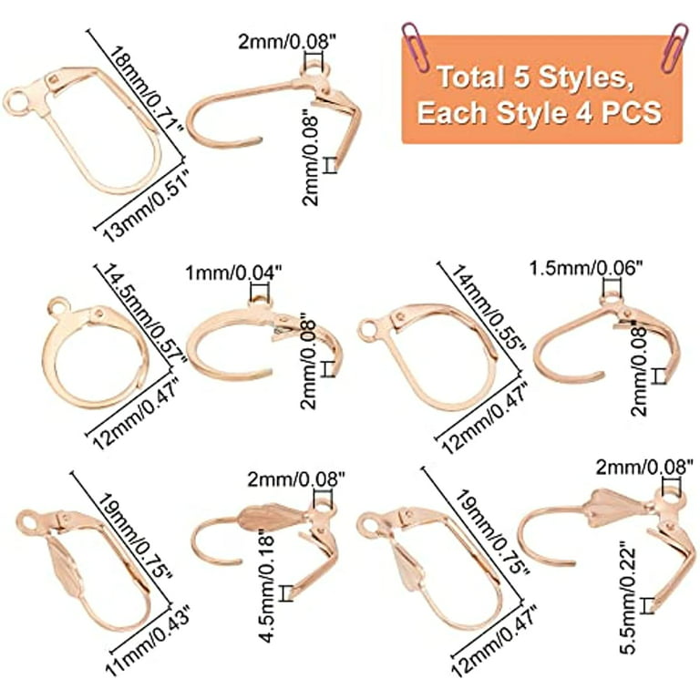 20pcs 5 Styles Leverback Earring Findings 304 Stainless Steel Rose Gold ...