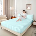 thumbnail image 3 of Castle Fairy Abstract Minimalist Vertical Strip Bed Sheets 4-Piece,Geometric Linear Texture Full Size Sheets,White Sky Cyan,1 Flat Sheet, 1 Fitted Sheet and 2 Pillowcases, 3 of 7