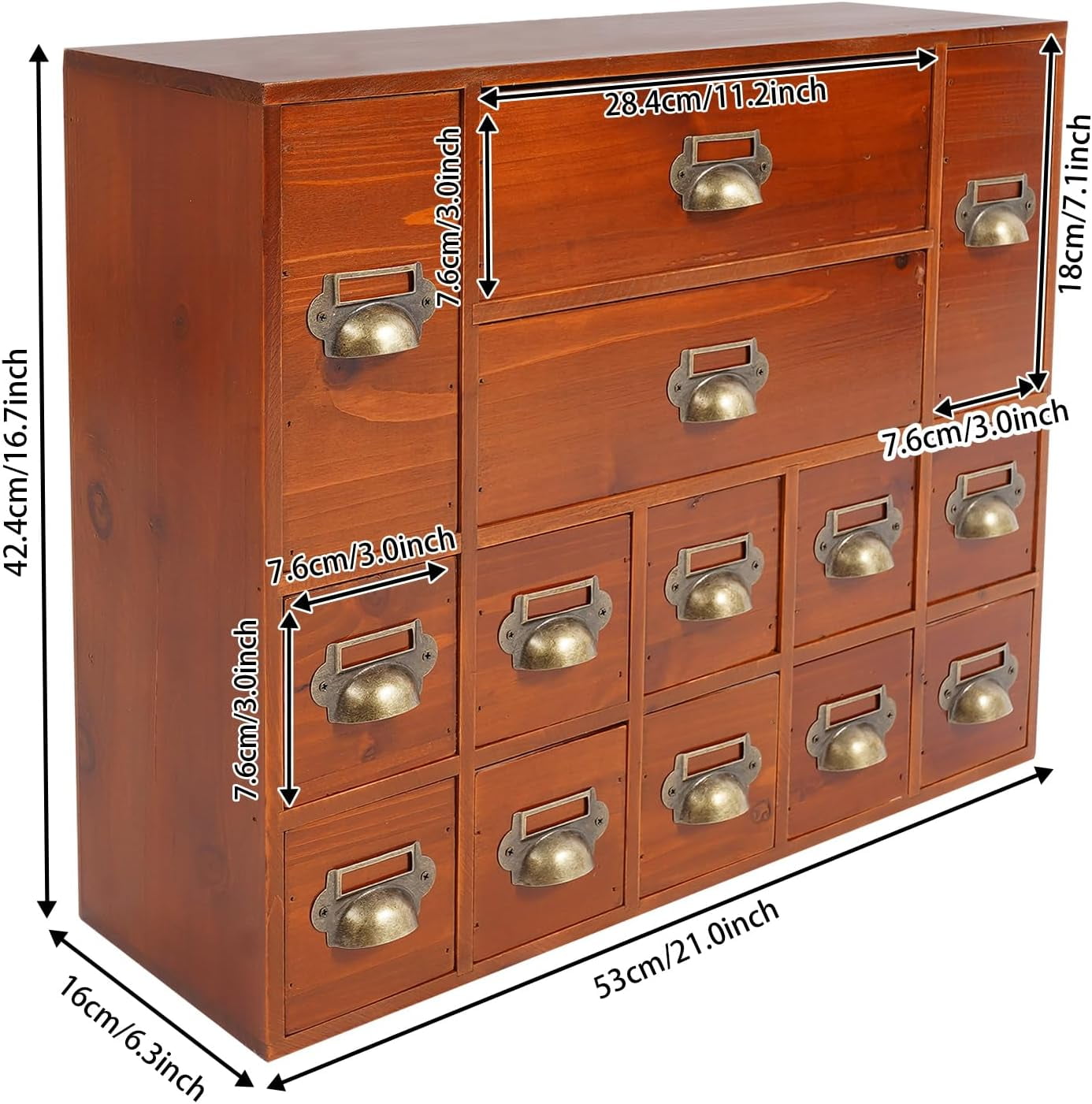 4 Tier Office Desk Organizer with 14 Drawers, Wooden Apothecary Cabinet Desktop Storage Cabinet with Label Boxes, Makeup Organizer Filing Case for Office Bedroom Home, L21*W6.3*H16.7in
