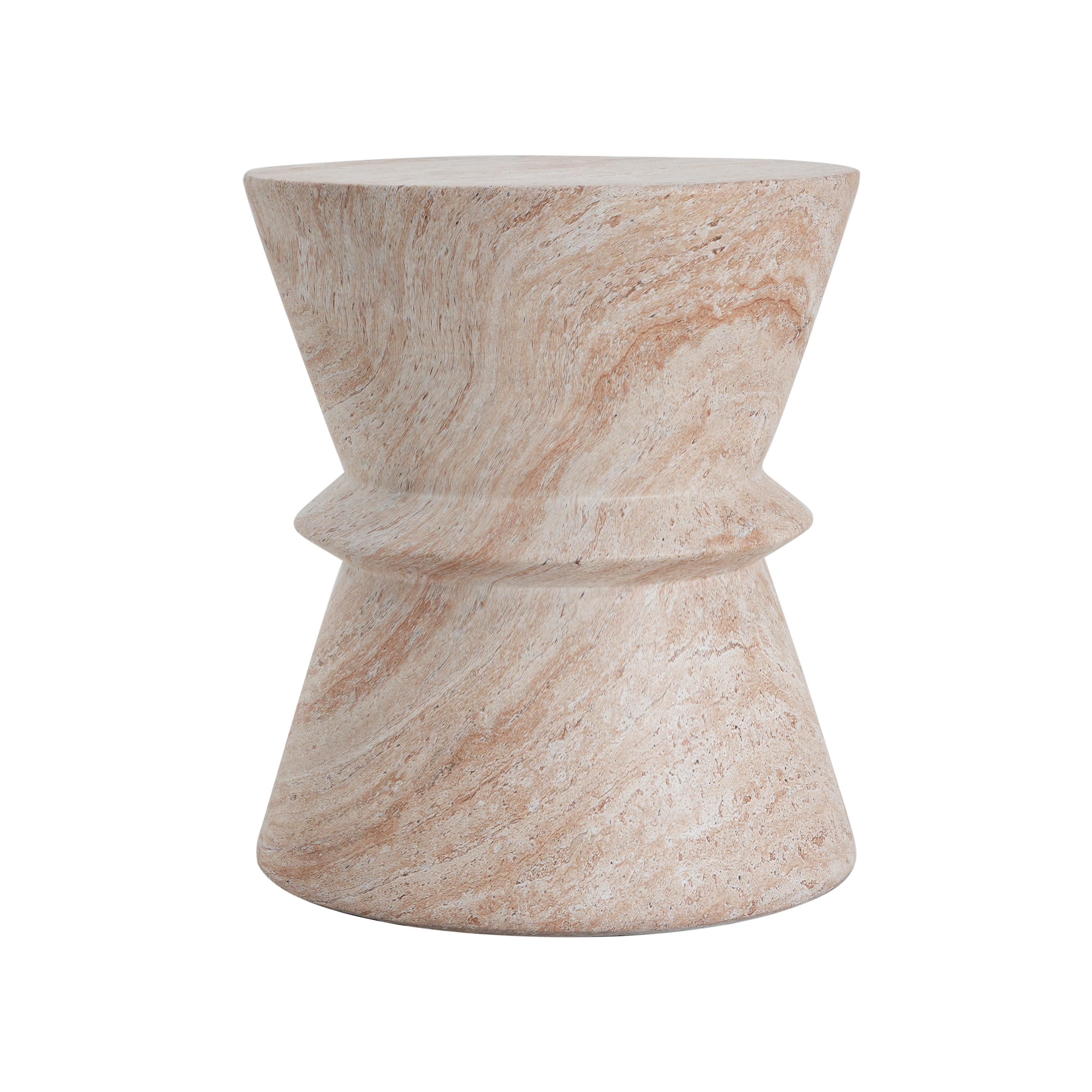 Mintazer 18" H Hourglass Shaped MGO Side Table, Modern Accent Table with Drum Base, Patio End Table for Patio Living Room, Beige