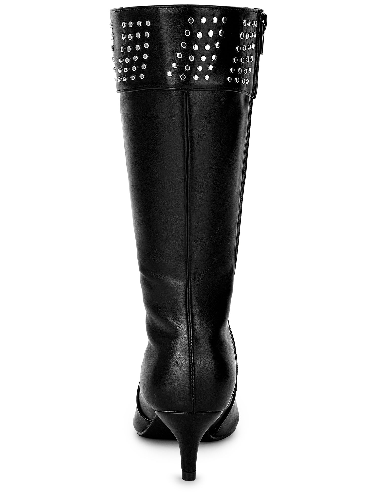 DARING DIVA Women's Stylish Pointed Toe Kitten Heel Knee High Boots Black 8.5
