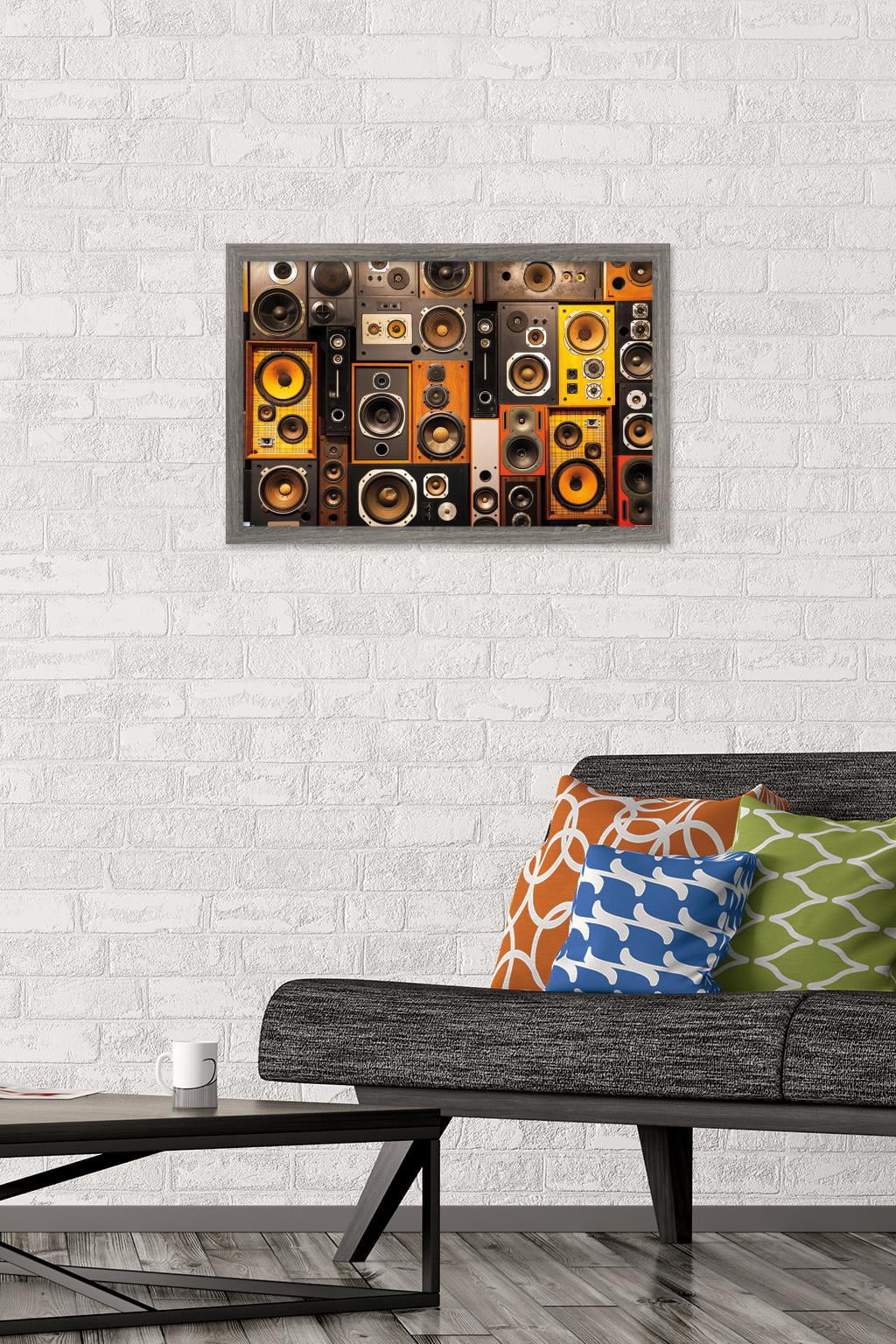 Retro Speaker Wall Wall Poster, 14.725" x 22.375" Framed