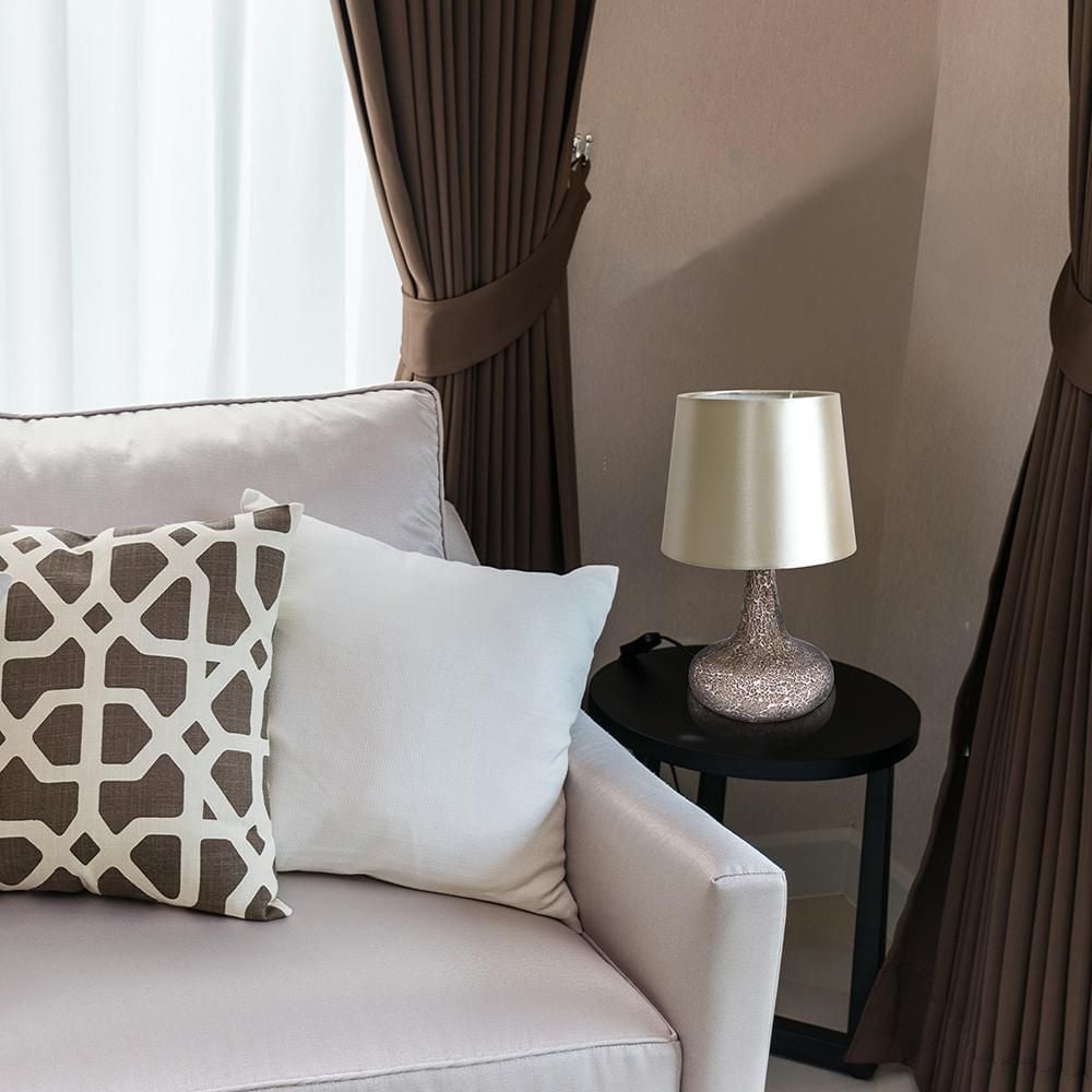 Simple Designs Mosaic Tiled Glass Genie Table Lamp with Fabric Shade