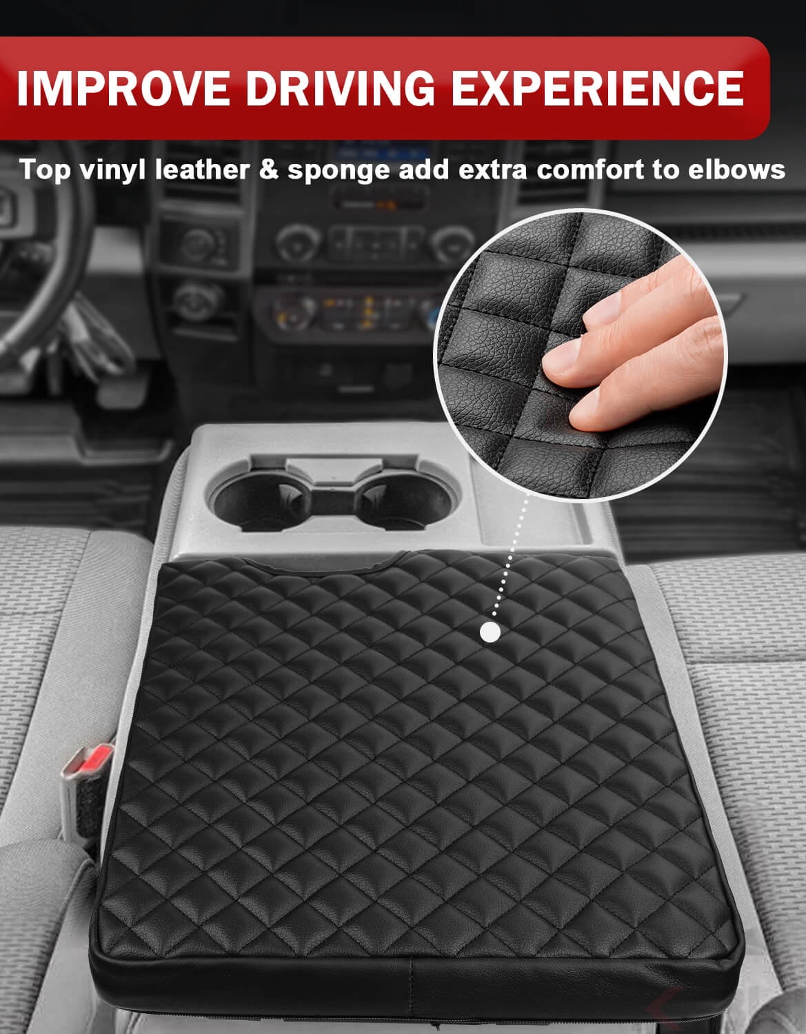 KBH Center Console Cover for 2015-2025 Ford F150 Accessories, 2017-2025 F250 F350 F450 with 40/20/40 Jump Seat, Black Leather Middle Console Armrest Cover for Truck Interior