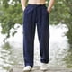 thumbnail image 4 of Pantalones informales de lino con cordón para hombre - Cintura elástica, bolsillos laterales - Ligeros y transpirables - Para la playa, el yoga y el verano, 4 of 8