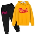thumbnail image 4 of Sudadera con capucha para niños con estampado de letras rosas, abrigo y pantalones para niñas, 2 piezas, ropa de 3 a 12 años, conjunto deportivo de moda informal y encantador, 4 of 5