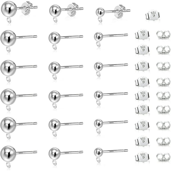 925 Sterling Silver Ball Post Earring Stud Set 18 Pcs Ball(3/4/5mm) Post Earring Stud with Closed Loop 22 Pcs Butterfly Earring Backs Replacements for DIY Jewelry Making Findings