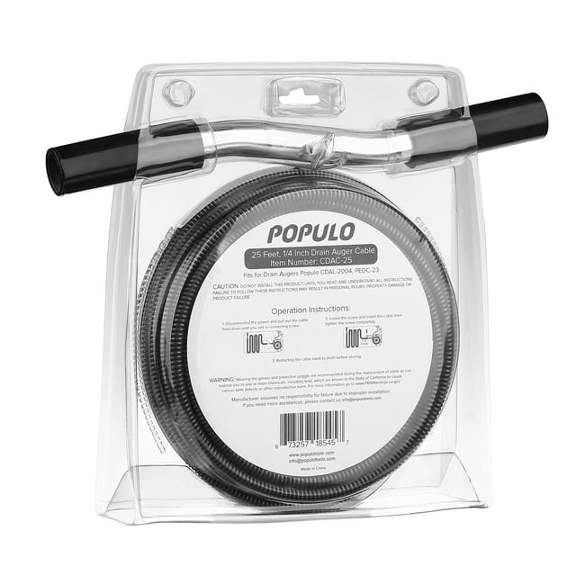 Cable sinfín de drenaje POPULO de 25 pies reemplazable para CADL-2004 PEDC-23
