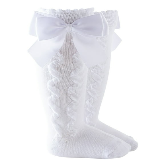 MEZZALL Toddler Baby Kids Girls Solid Color Knee-High Socks Stockings Mid-Calf Length Princess Sock Classic Dailywear, White, 3-5 Years
