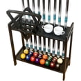 thumbnail image 3 of Pool Stick Holder Floor Stand Holds 9 Cues & Pool Table Accessories. Wooden 2-Tier Cue Stick Storage with Ball Rack Hangers, Billiard Cone Chalk Holder or Drink Pads, 3 of 7