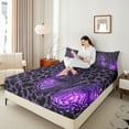 thumbnail image 4 of Manfei Boys Girls Purple Glitter Butterfly 4 Pieces Queen Sheet Sets,Cheetah Leopard Print Ultra Soft Flat Sheet,Gradient Ombre Queen Fitted Sheet,Breathable Home Decor, 4 of 7