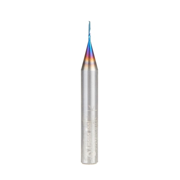 Amana Tool 51649-K Spektra Coated SC Spiral O Single Flute Plastic Cutting 1/32 D x 3/16 CH x 1/4 SHK x 2 Inch Long Up-Cut CNC Router Bit with Mirror Finish