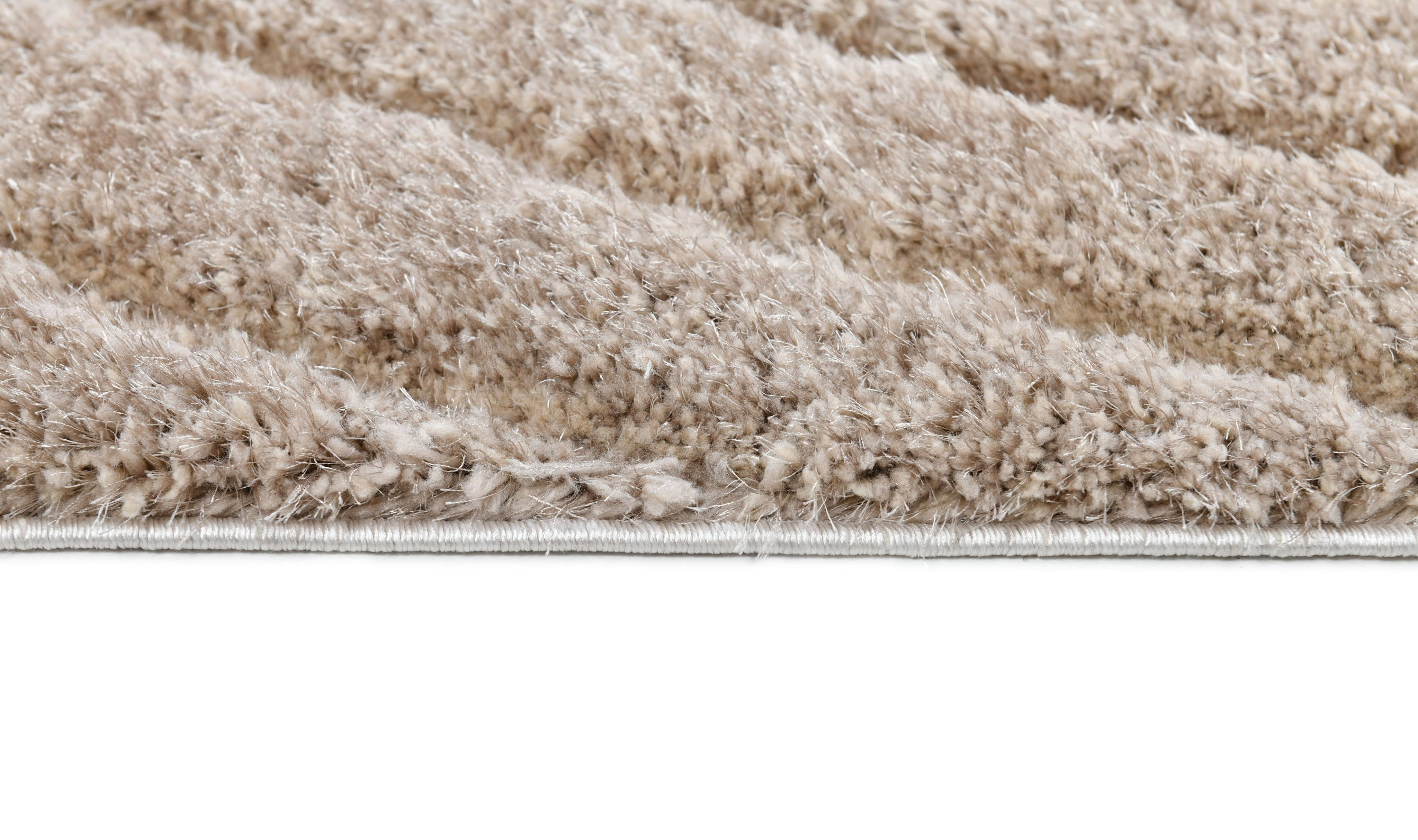 Well Woven Tilly Biege Geometric Stripes Thick Soft Plush 3D Textured Shag Area Rug 5x7 (5'3" x 7'3")