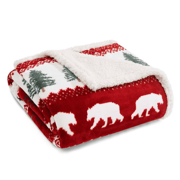 Eddie Bauer Grizzly Peak Red Ultra Soft Plush Fleece Throw Blanket, 60" X 50"
