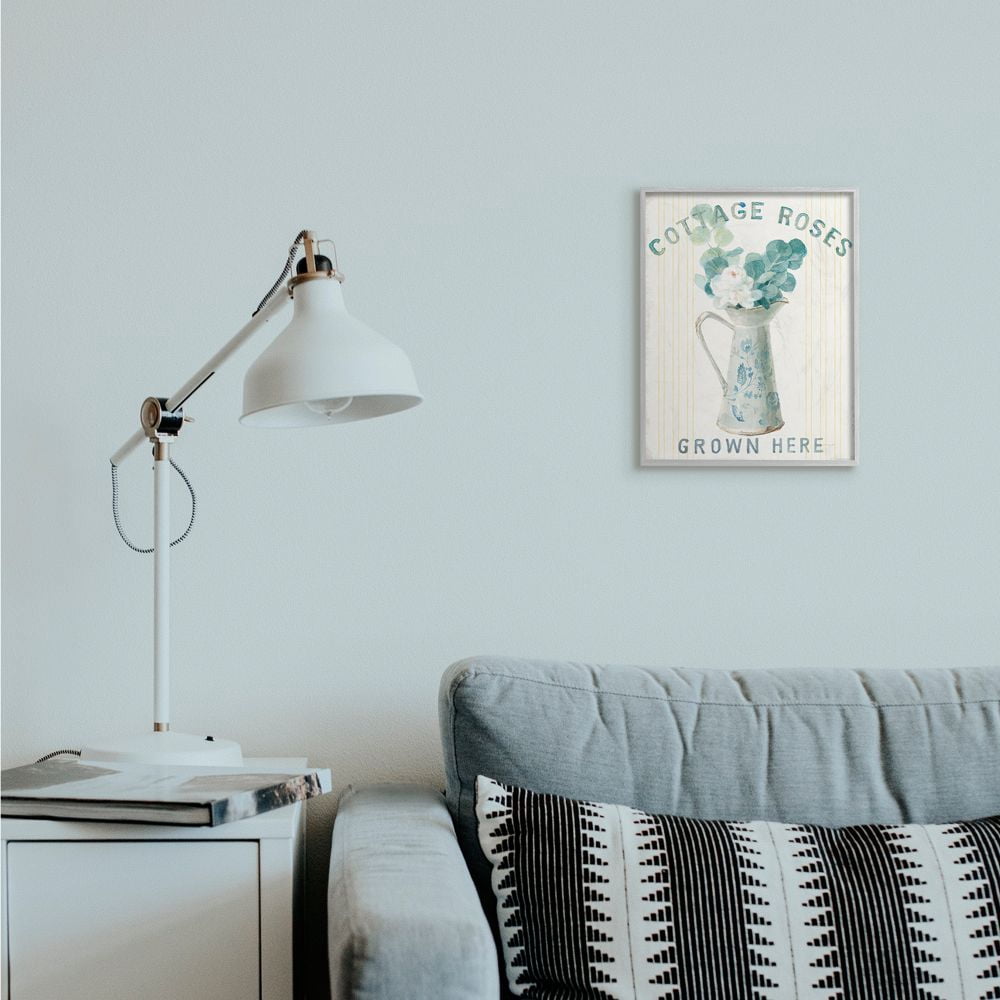Stupell Industries Country Roses in Milk Tin Off-White Blue Yellow Painting Framed Wall Art Design by Danhui Nai, 11" x 14", Gray Framed