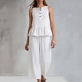 thumbnail image 7 of Women's Casual 2 Piece Outfits, Rayon Blend Sleeveless V-Neck Top, Mid Waisted Solid Color Pants Sets With Pockets, Summer Travel Loungwear Loose Fit | TruBelle,White 2XL, 7 of 7