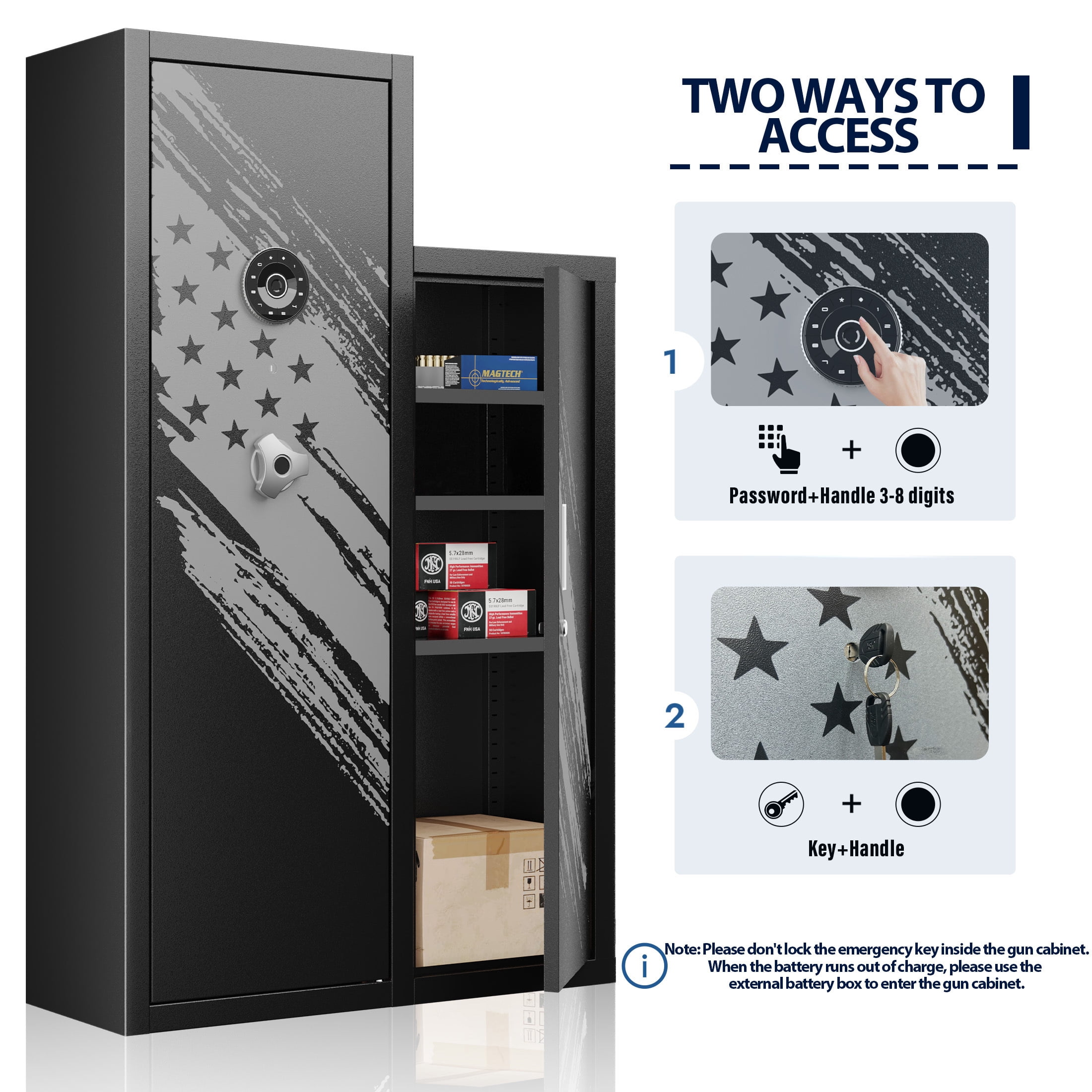 KAER 8-10 Gun Safe, Large Gun Safe for Rifle and Pistol, Assembled Gun Cabinet & Unassembled Storage Cabinet with Removable Shelf for Home