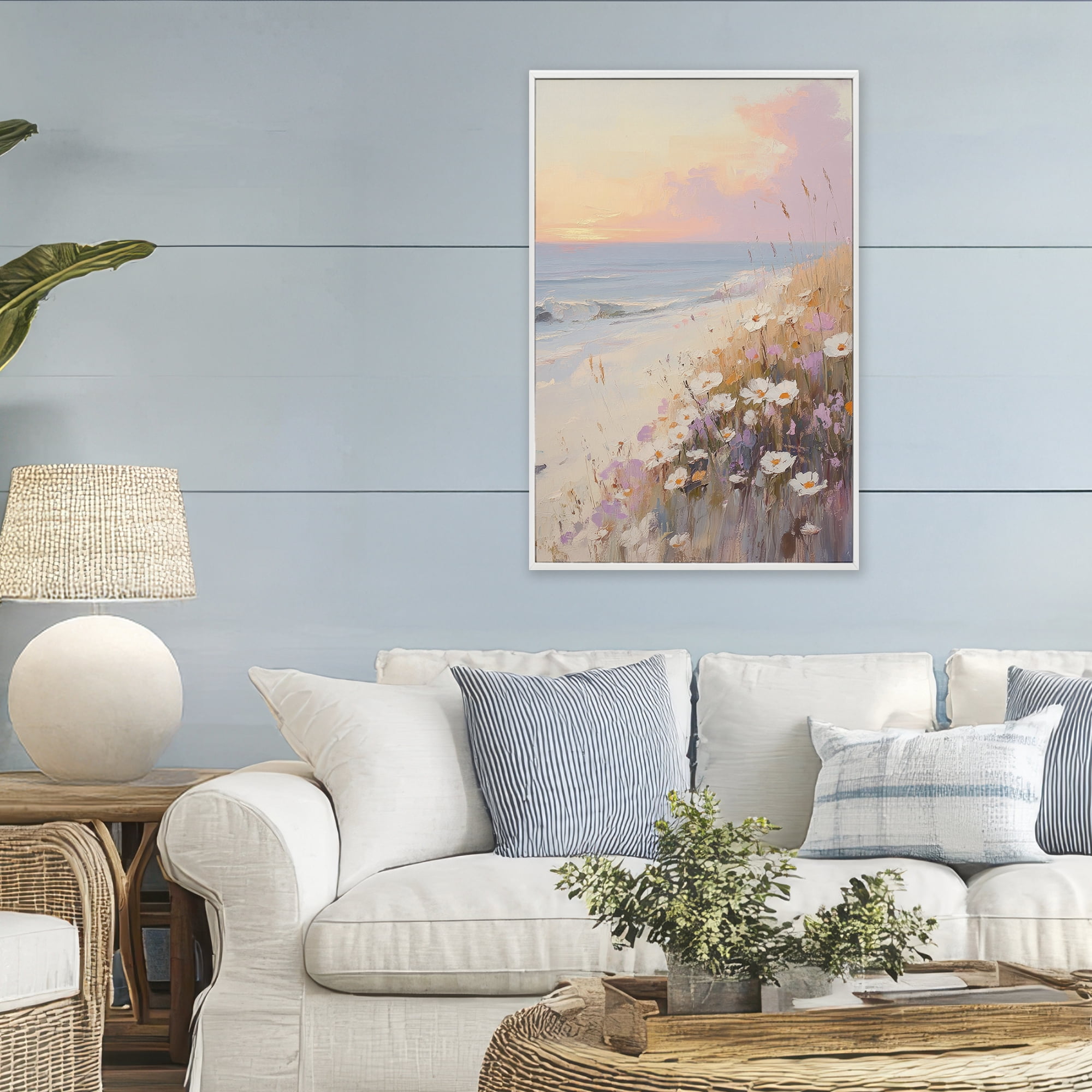 Stupell Industries Pastel Sunset Wildflowers By Sea White Framed Giclee Art, design by Sisi and Seb