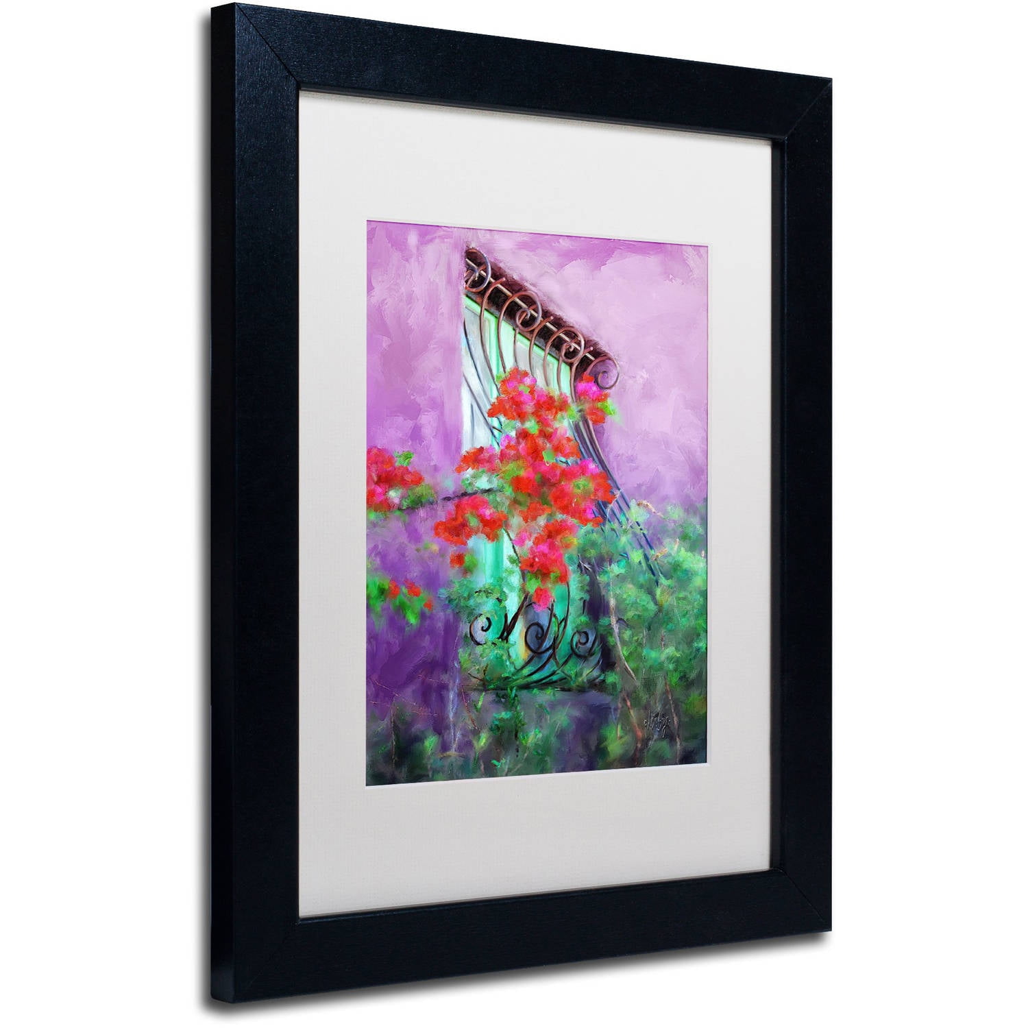 Trademark Fine Art "Painted Rose Covered Window" Canvas Art by Lois Bryan White Matte, Black Frame
