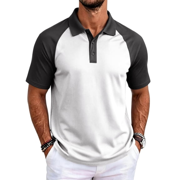 Polo Shirts for Men Loose Fit Color Block Raglan Short Sleeve Shirt Big and Tall Lightweight Short Sleeve Shirts