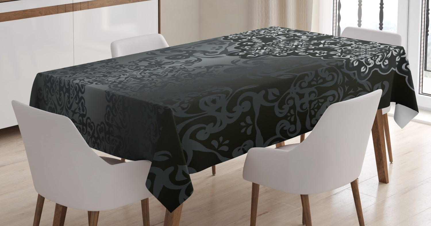 Dark Grey Tablecloth, Vintage Damask Inspired Ornament Victorian Swirls ...