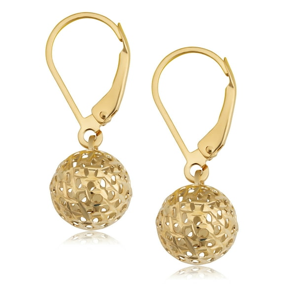 KoolJewelry 10k Yellow Gold Diamond-cut Pierced Ball Leverback Earrings
