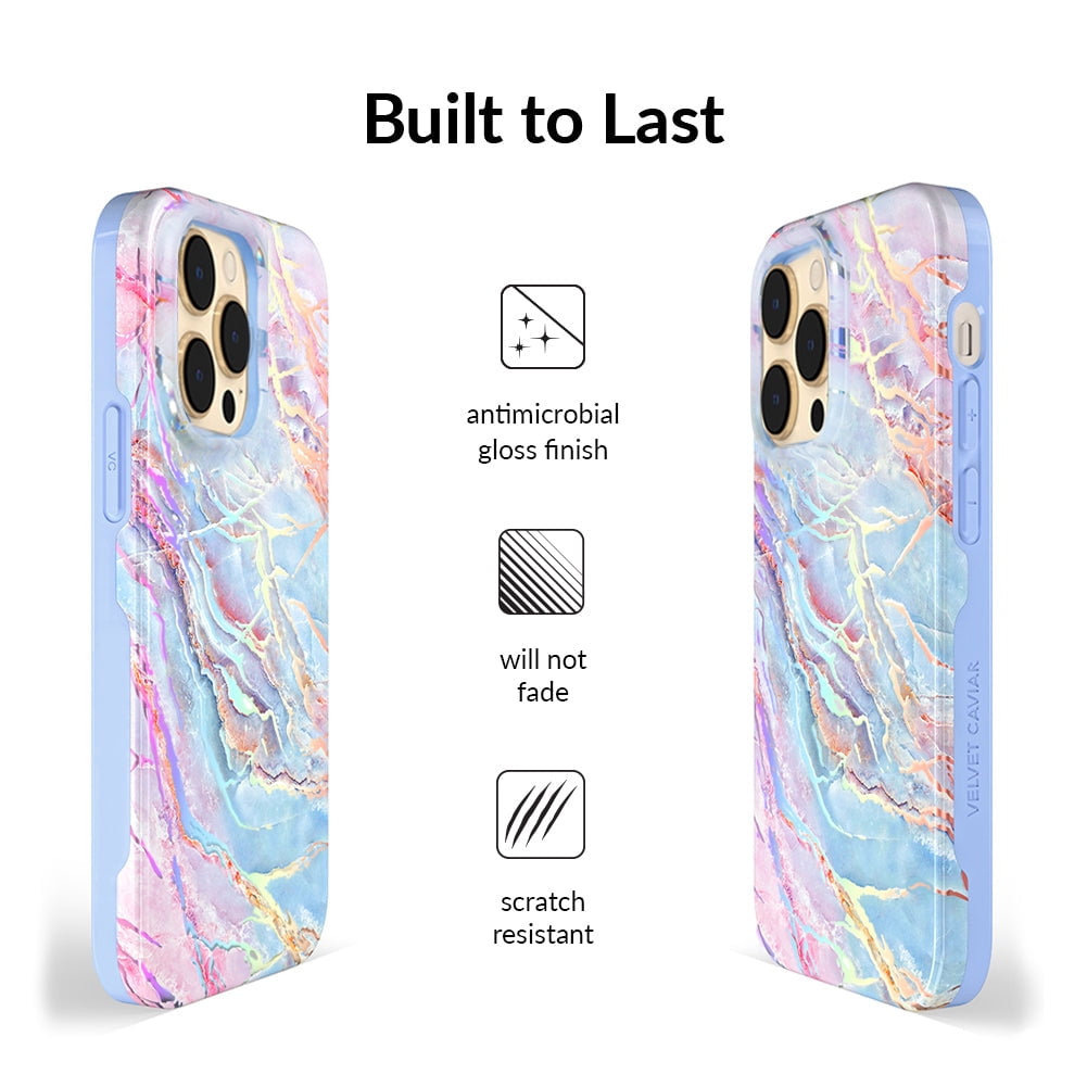 Velvet Caviar iPhone 14 Pro Case MagSafe Compatible - Cute Protective Phone Cases for Women - Iridescent Holographic Pink Blue Marble
