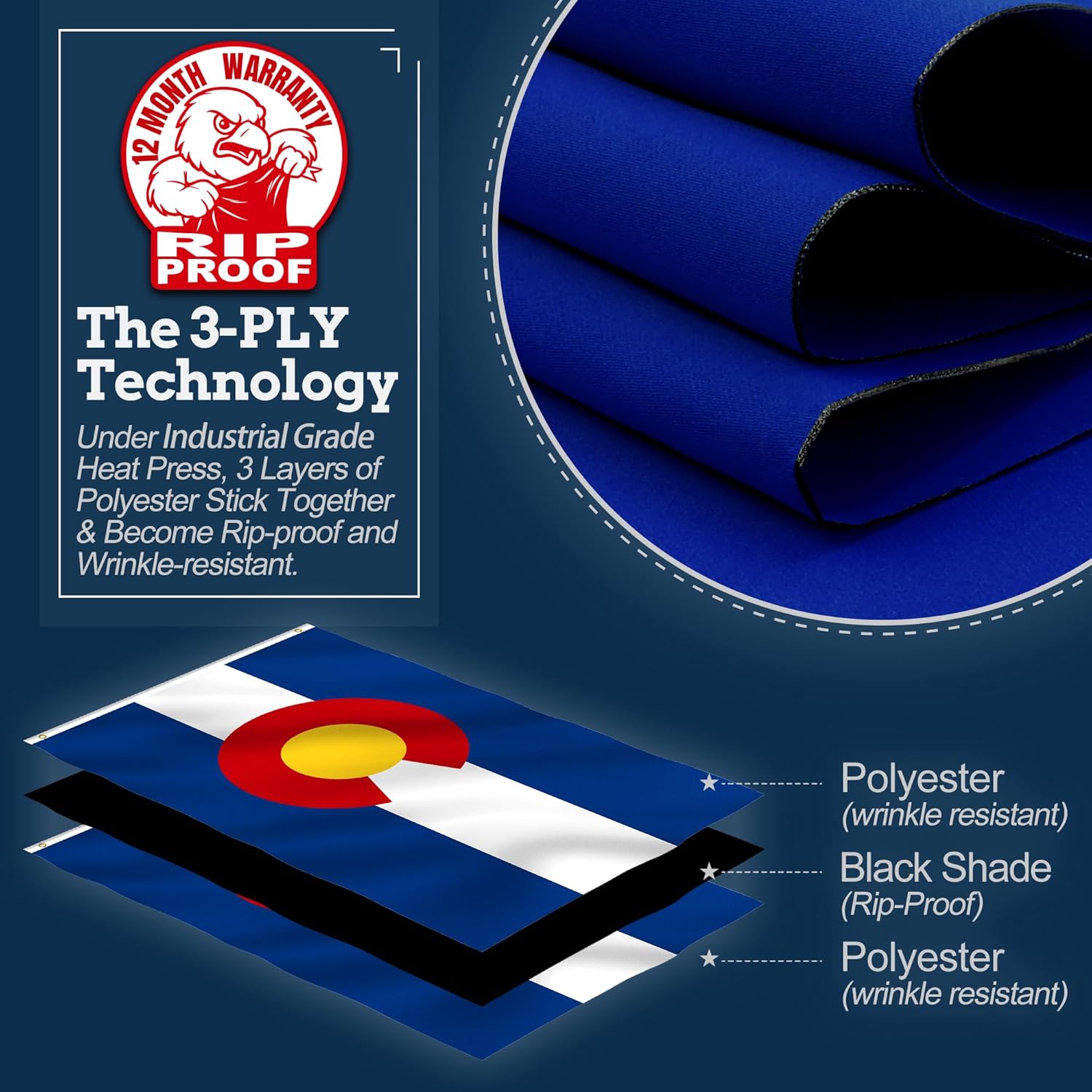 Anley Rip-Proof Double Sided 3-Ply Colorado State Flag 3x5 Foot - Colorado CO Flags 3 X 5 Ft