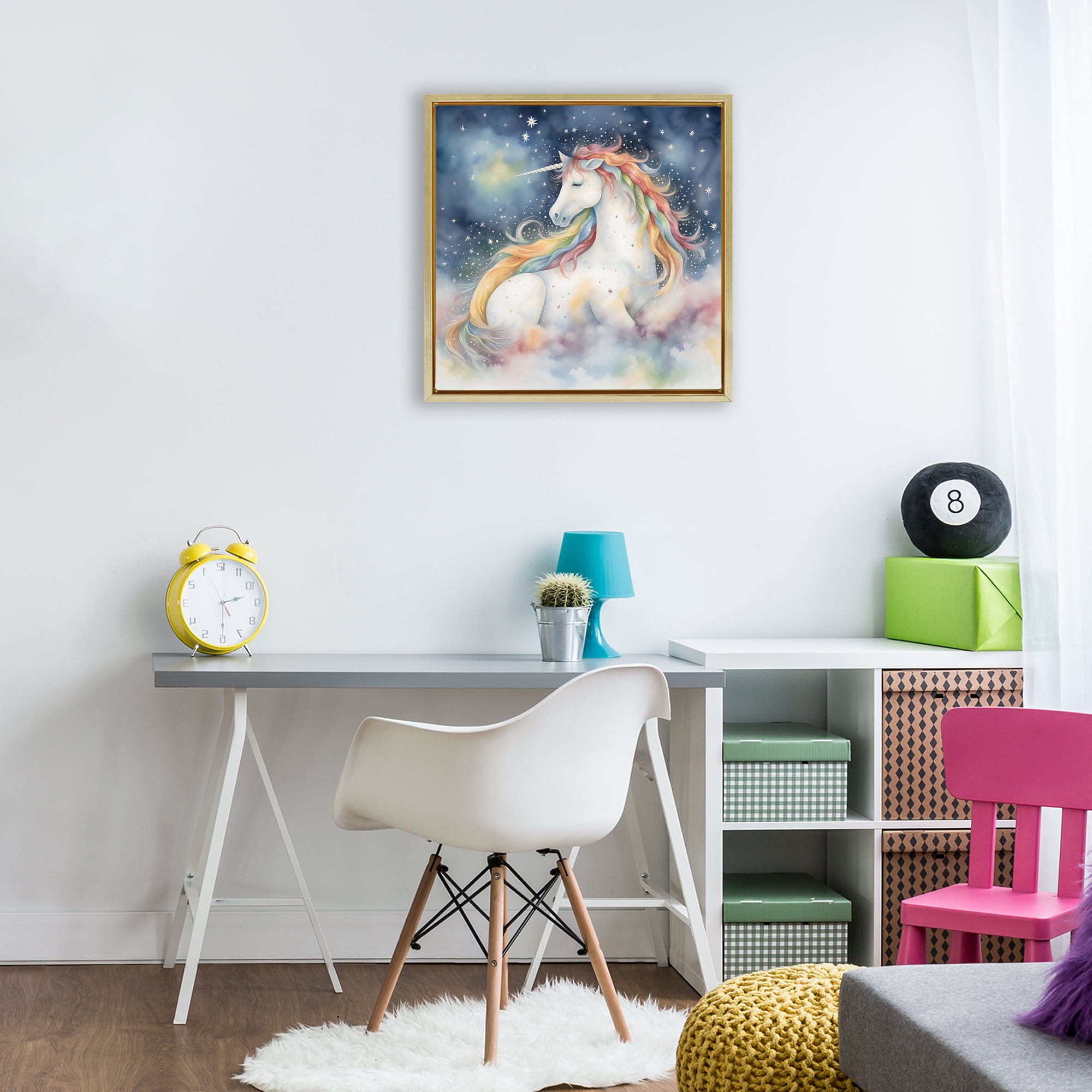 Stupell Industries Unicorn Floating on the Clouds Gold Framed Floater Canvas Wall Art, design by Creative Studio