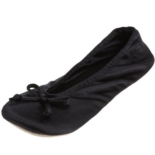 Isotoner Women's Classic Satin Ballerina Slipper, XL Black