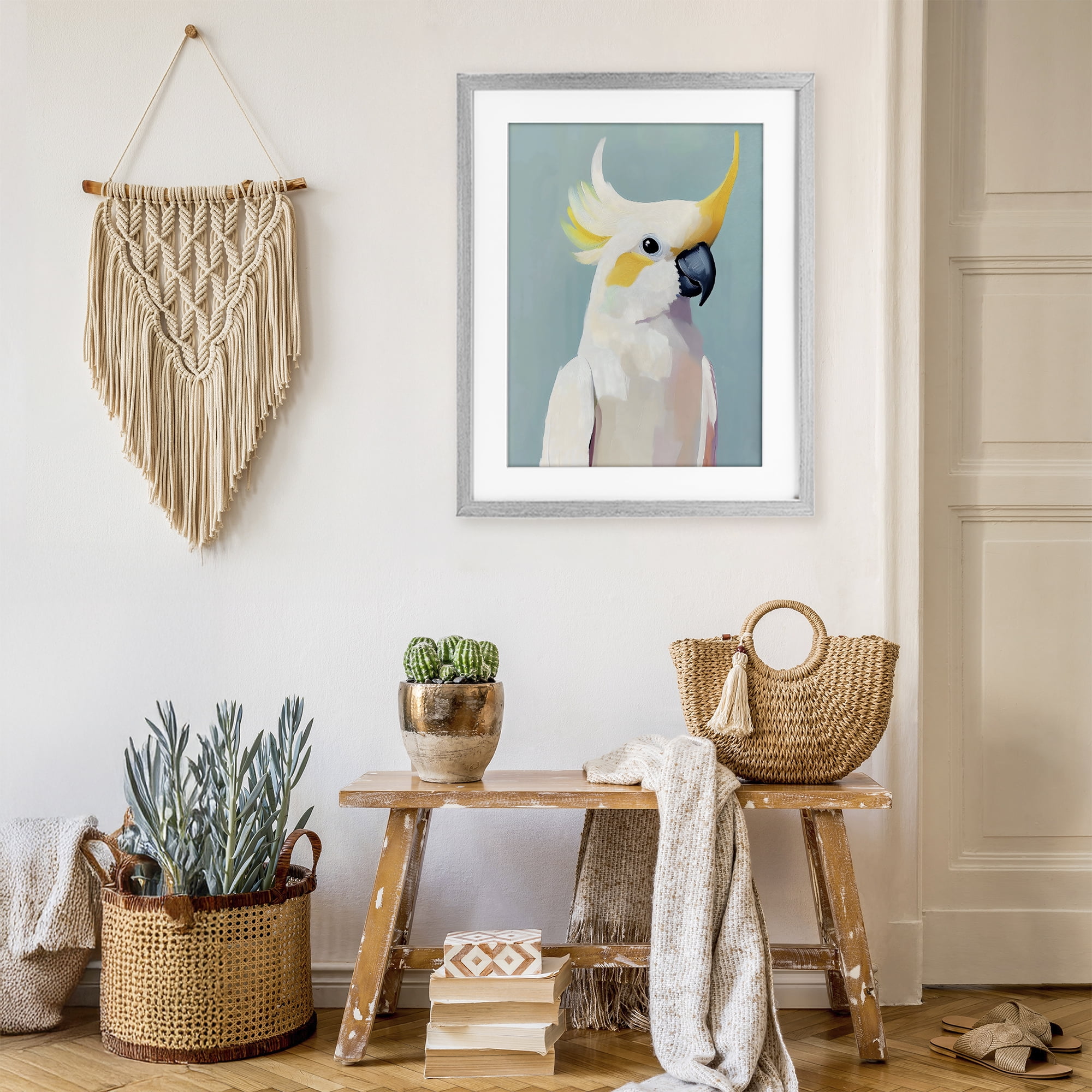 Stupell Industries Yellow Crested Cockatoo Gray Framed Print Under Glass, design by The Prints Vibe