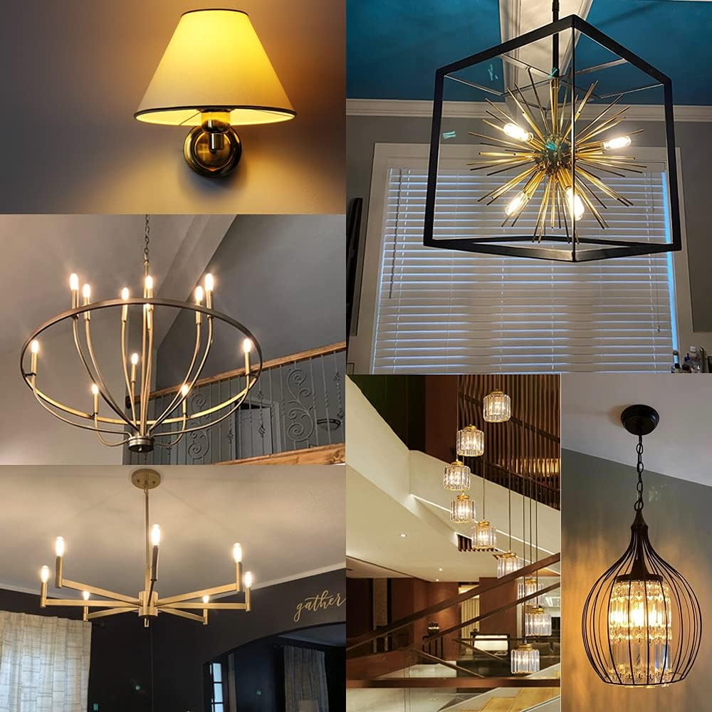 E12 LED Bulb, 60 watt Equivalent Candelabra Dimmable Chandelier Light Bulbs 6W 2700K Warm White Clear 600lm T6 E12 LED Edison Filament Vintage Candle Bulb with Decorative, AC120V, 6 Pack