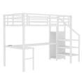 thumbnail image 5 of Twin XL Loft Bed with L-Shaped Desk and Wardrobe, Metal High Loft Bed Frame with USB Port and LED Lights, Storage Stairs and Adjustable Shelf, Milk White, Ships in 2 Boxes, 5 of 15