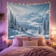 thumbnail image 2 of Misty Snowy Mountains with Pine Forest and Clouds, Serene Rustic Style for Nature Lovers, Winter Landscape Art, Christmas Gift, Tapestry Wall Hanging for Bedroom and Living Room, 2 of 7