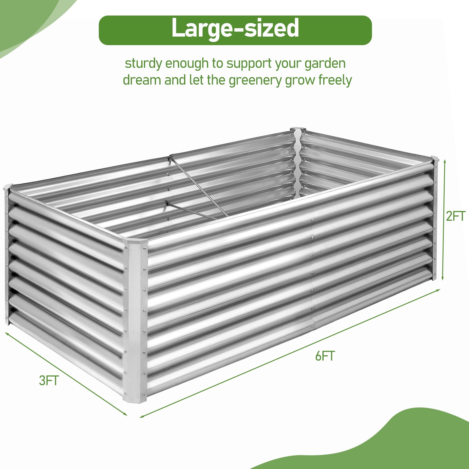 Zimtown Silver Metal Garden Bed, 6x3x2 Foot Large Raised Planter with Heavy Duty Steel Construction