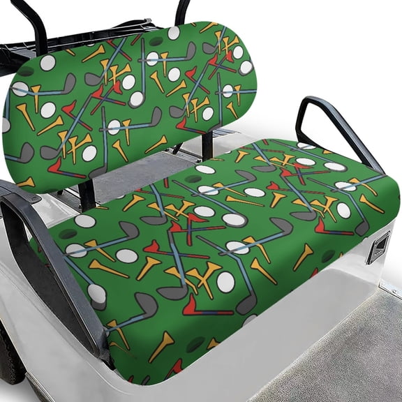 Pzuqiu 2 Piece Golf Equipment Print Golf Cart Seat Covers - Breathable Washable Protective Set for Most 2-Seater Golf Carts